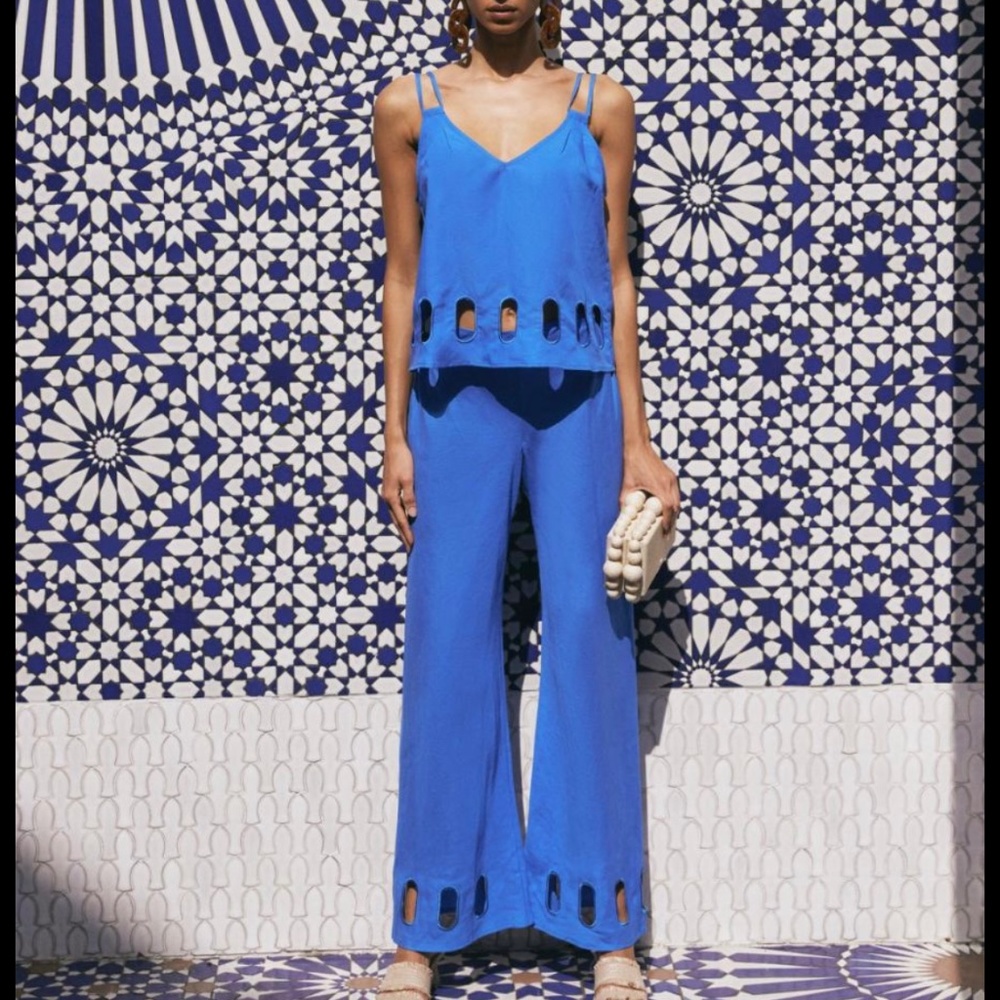 cult gaia Womens Shirt and Cropped Pant Set in Sapphire; Size S